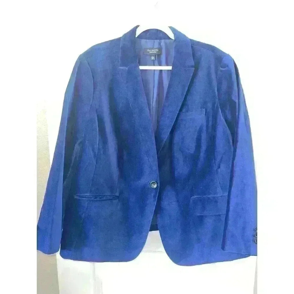 Talbot's Women's 22WP Blue Velvet Blazer Single Button Preppy Dressy Career